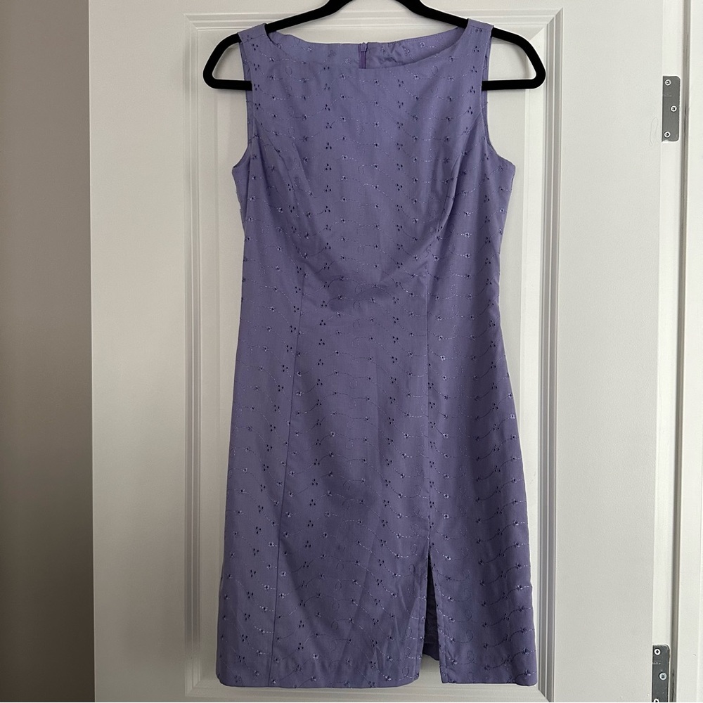 Alyn Paige Vintage Made in the USA Eyelet Elegant Purple Sleeveless Dress